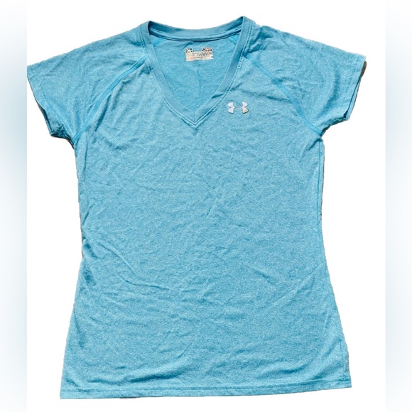 Under Armour Heat Gear Fitted V-neck Short Sleeve Athletic Shirt Women's XS Blue - Picture 3 of 7